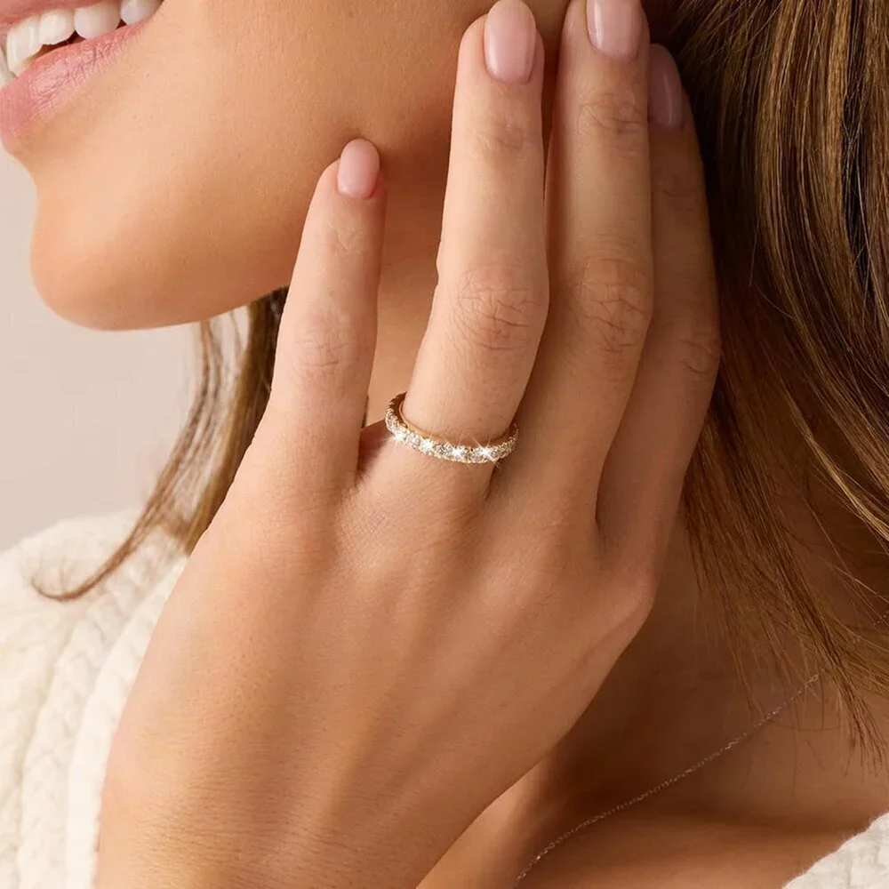Women’s 3mm Gold Plated Cubic Zirconia Wedding & Engagement Stackable Ring_2